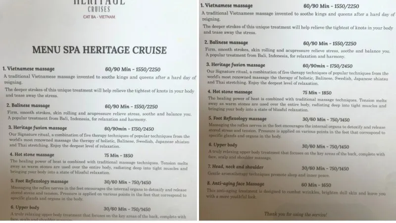 The Spa Menu