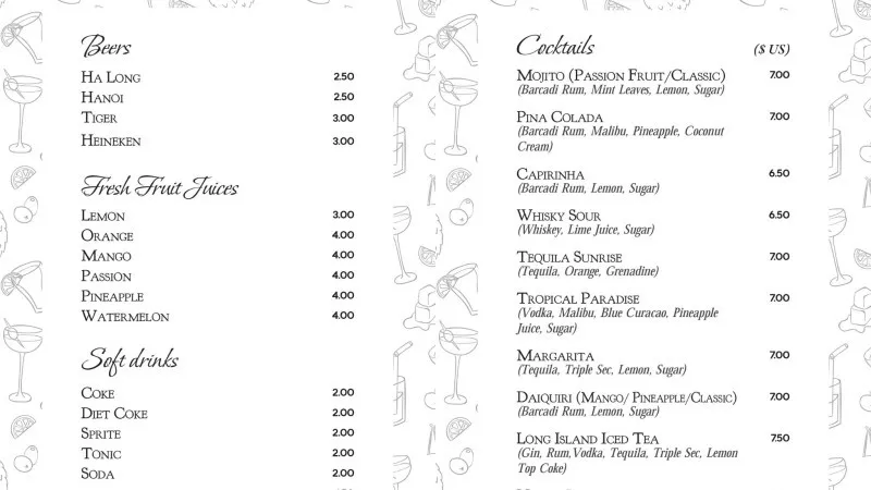 Sena's Drink List