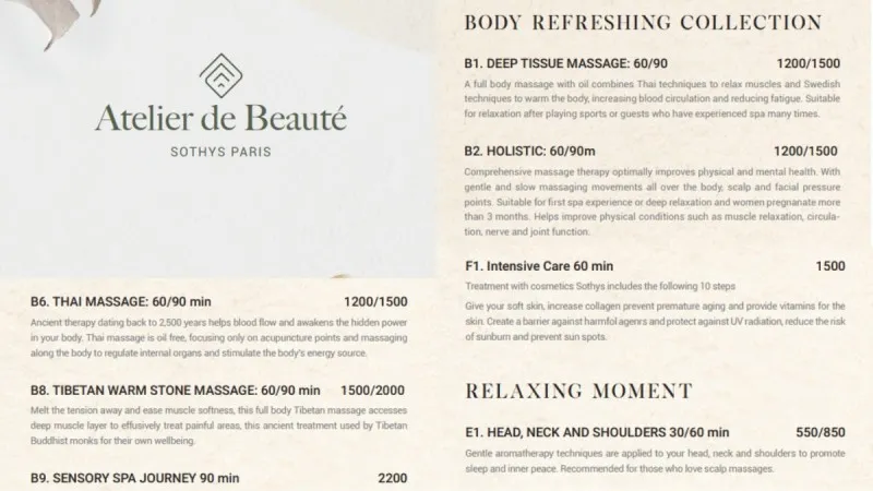 Spa Menu