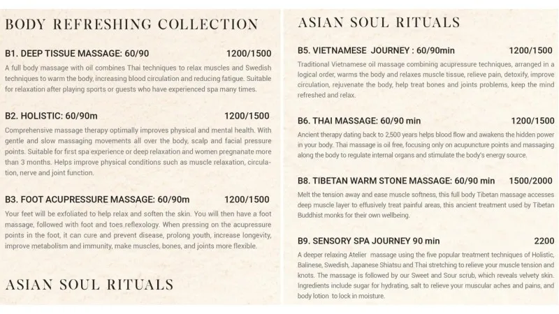 Spa Menu