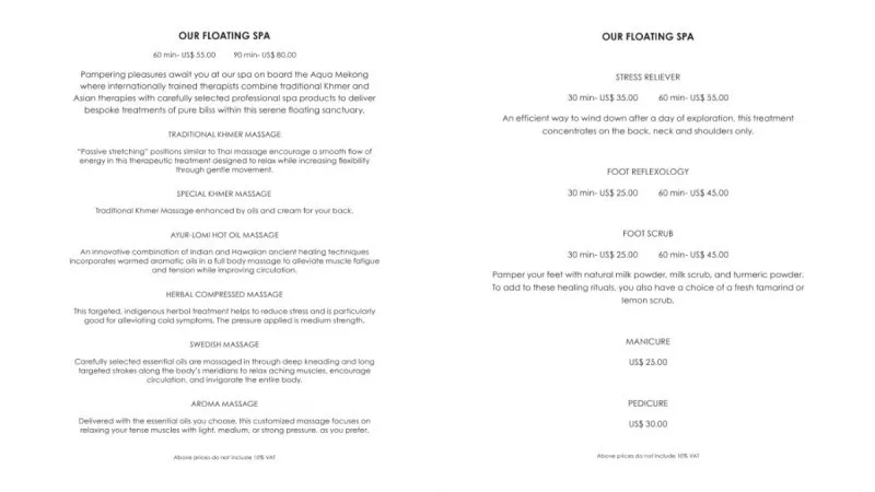 Spa Menu