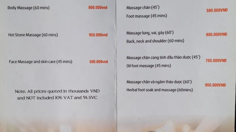 The Spa Menu