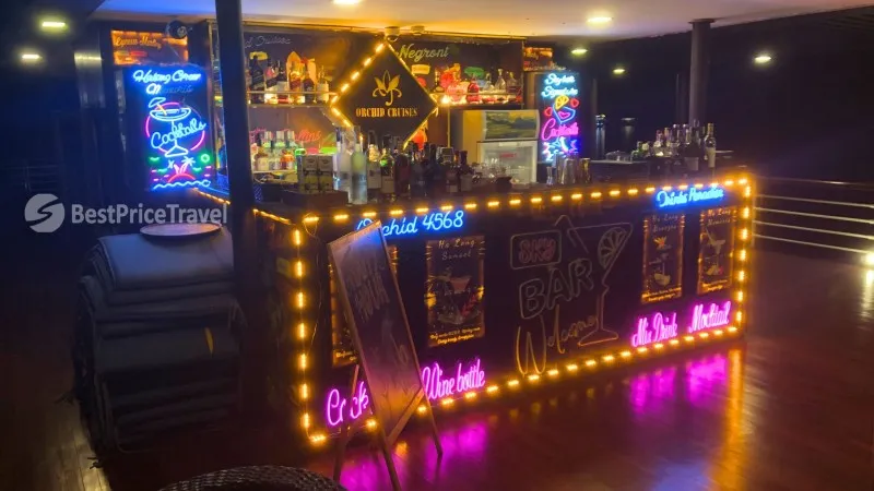 Prettily decored Sky Bar at night