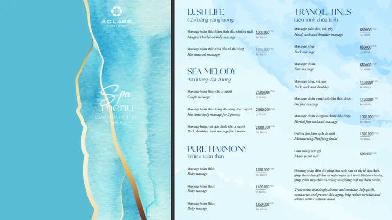 Spa Menu of Elite Cruise