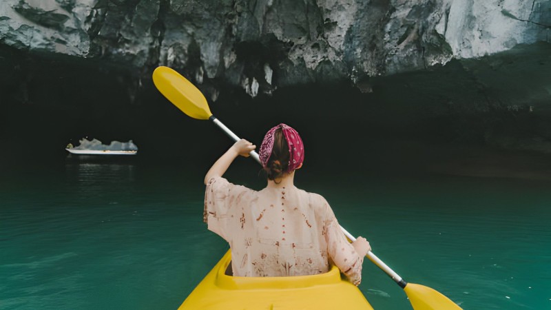 The best way to discover the secluded part of Halong Bay is by kayaking.