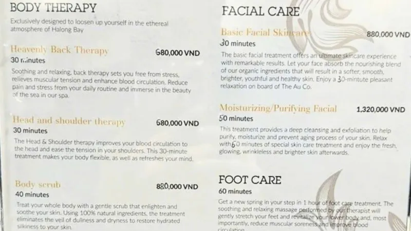 Spa Menu