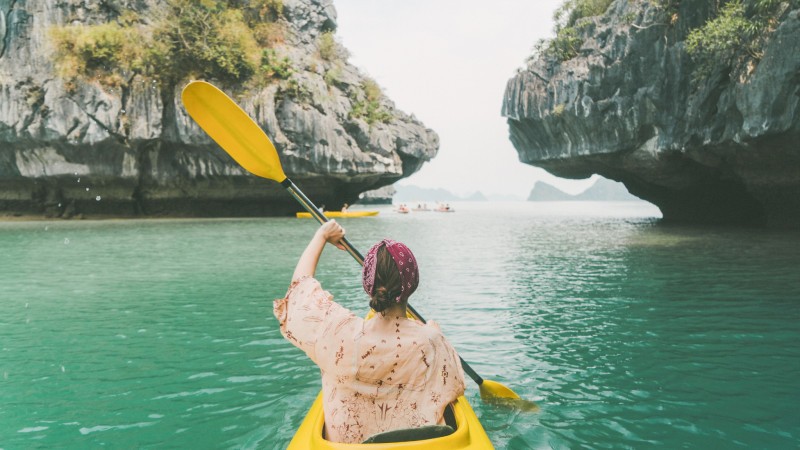 Enjoyable kayaking activity in the Tra Bau Area brings you a sense of relaxation