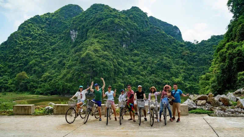 Fun biking with travel mates