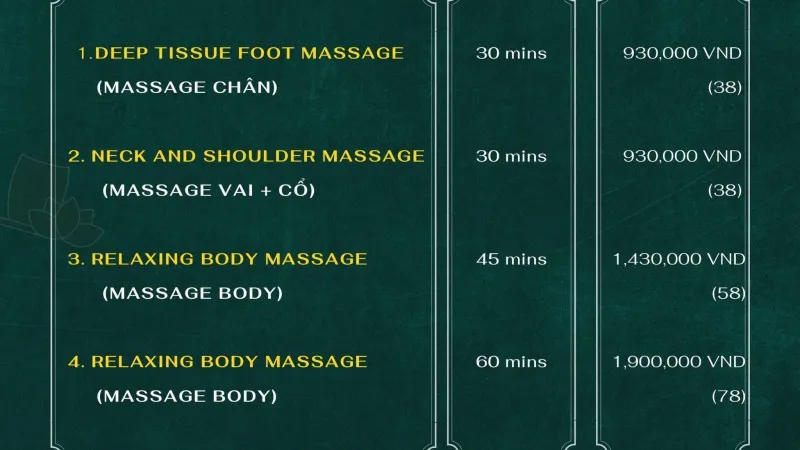 The Spa Menu