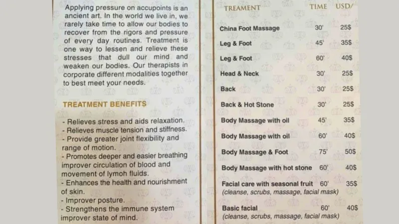 Spa Menu
