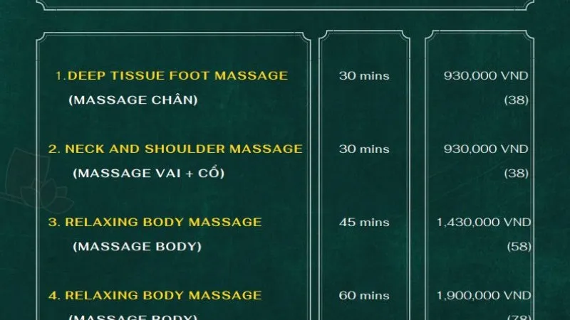 Spa Menu