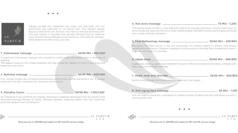 Spa Menu