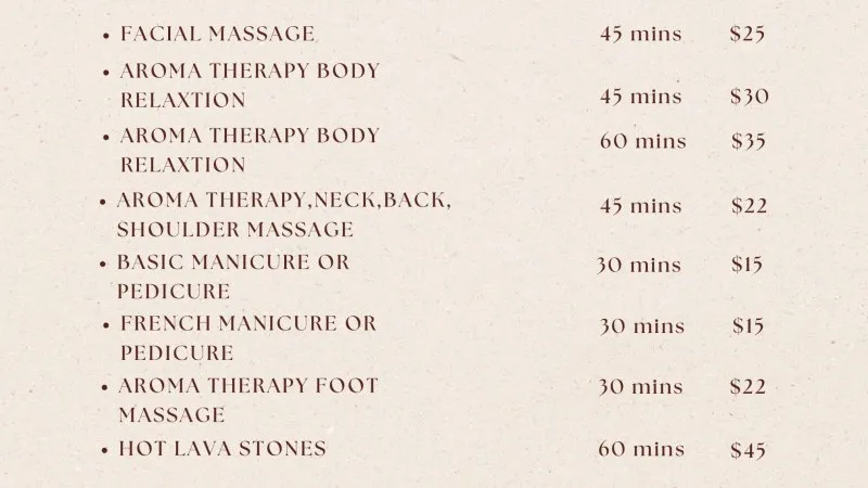 Spa Menu