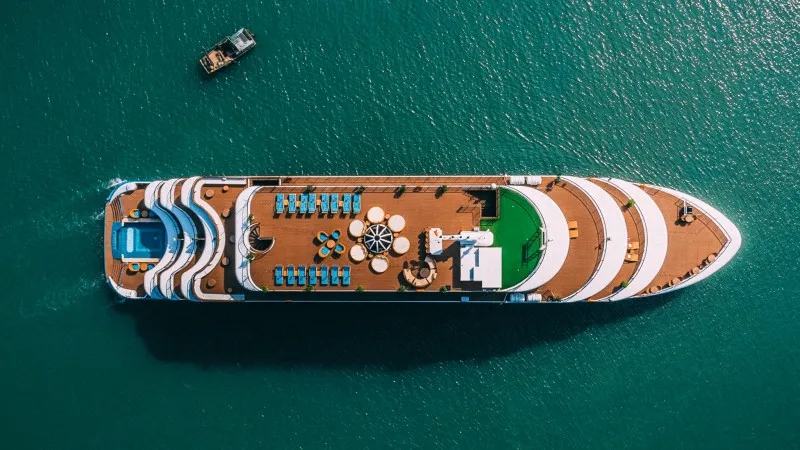 Panorama ship from up sky