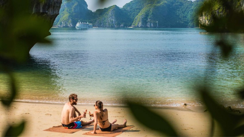 Legend Halong Private Cruise: Sunbathing On The Beach