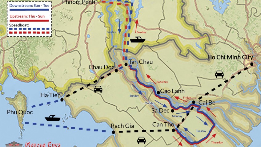 Cruise map from Saigon to Phnom Penh