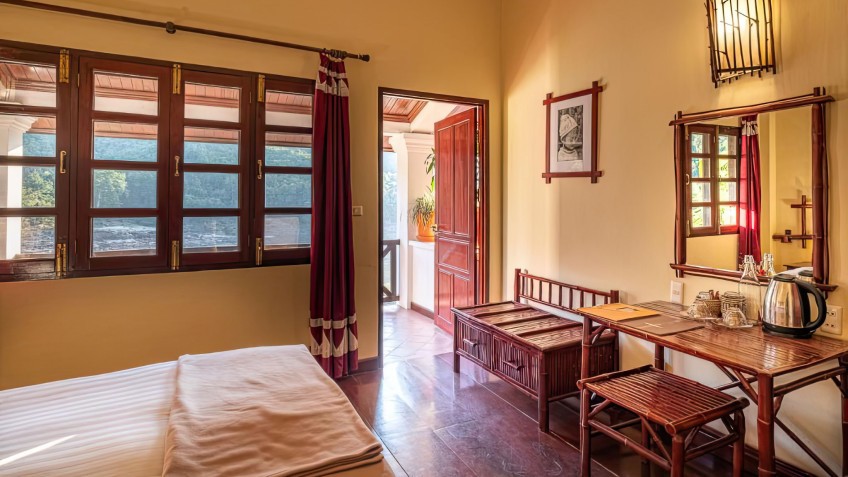 Decorated with Hmong wall hangings