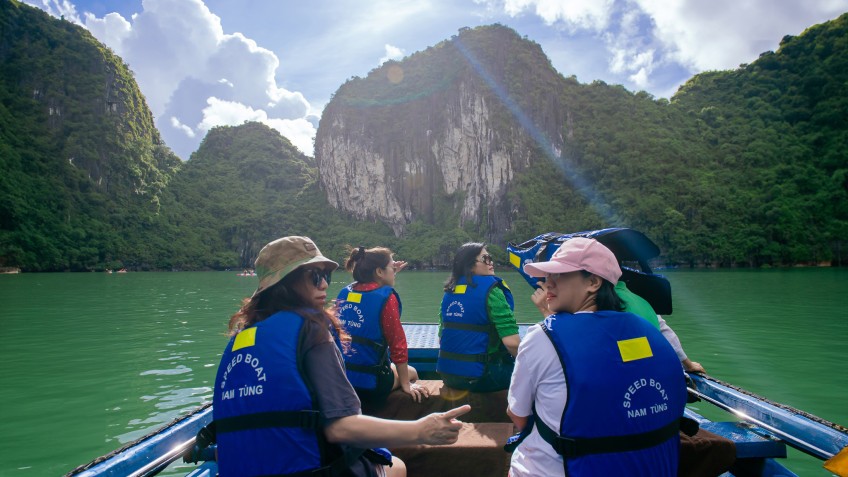 Bamboo boat rowed by the local