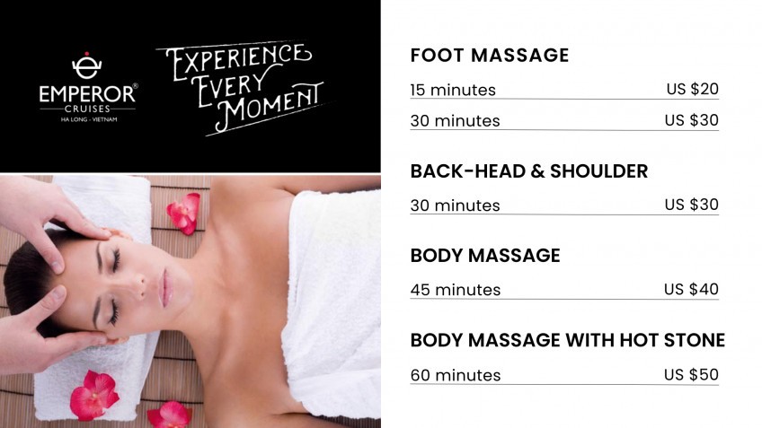 Emperor Cruises: The Spa Menu