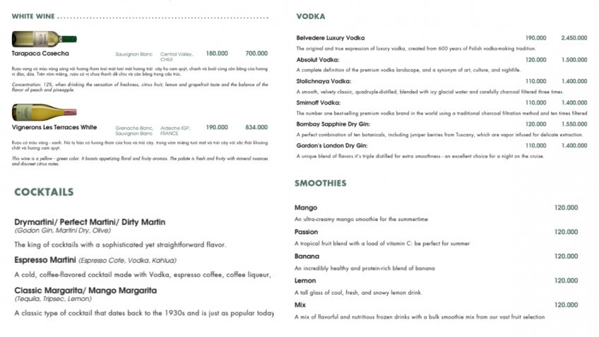 La Casta Cruise: Drink Menu