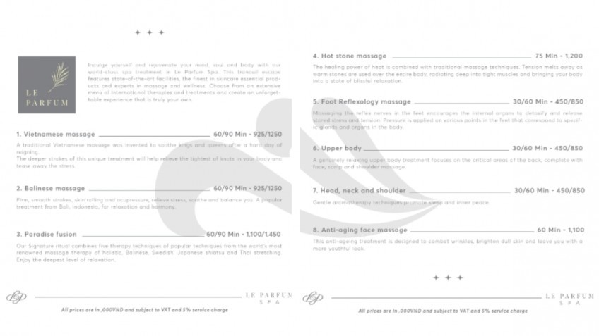 Paradise Peak Cruise: Spa Menu