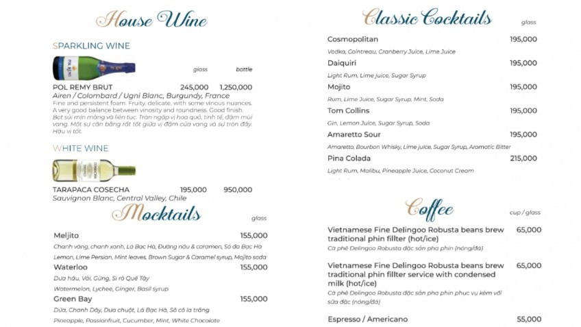 Grand Pioneers Cruise: Drink Menu