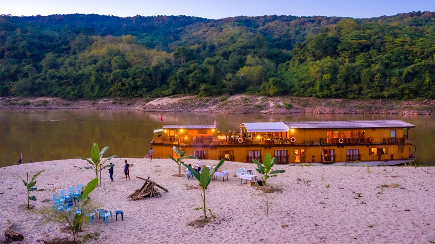 Barbecue On A Sandbank Along The Mekong River