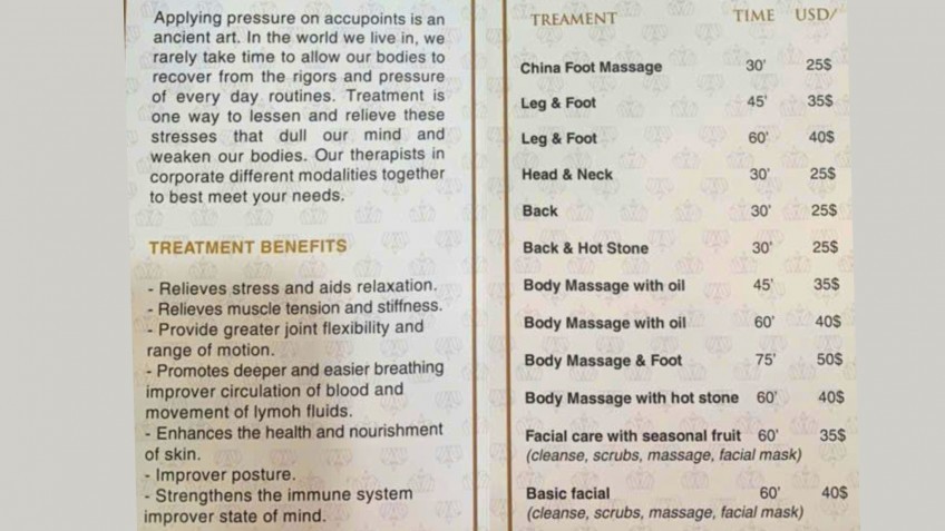 La Regina Legend Cruise: Spa Menu