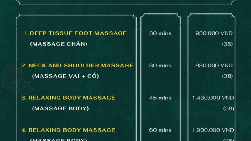 Indochine Cruise: Spa Menu