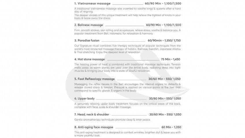 Spa Menu