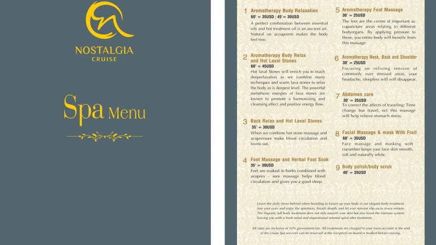 Nostalgia Cruise: Nostalgia Cruises Menu Spa