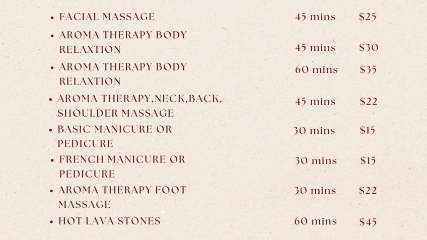 Victory Star Cruise: Spa Menu