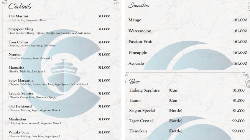 Catherine Cruise: Drink Menu
