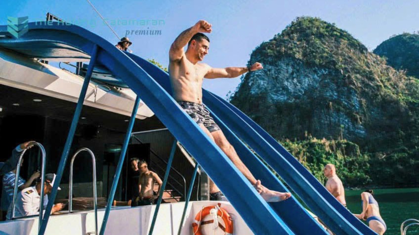 The Halong Catamaran: Slide into the sea