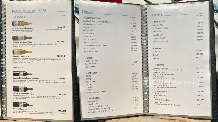 Scarlet Pearl Cruise: Drink menu price list