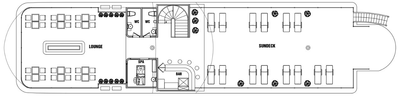 The sundeck is designed for traveler&rsquo;s entertainment with the Moonlight Lounge, a bar, and a spa on half of the sundeck