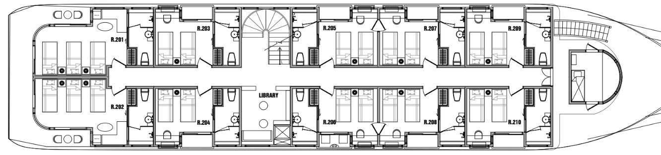 The 2nd deck includes 08 Balcony Executive and 02 Terrace Suites with a broader bay view than the 1st deck.