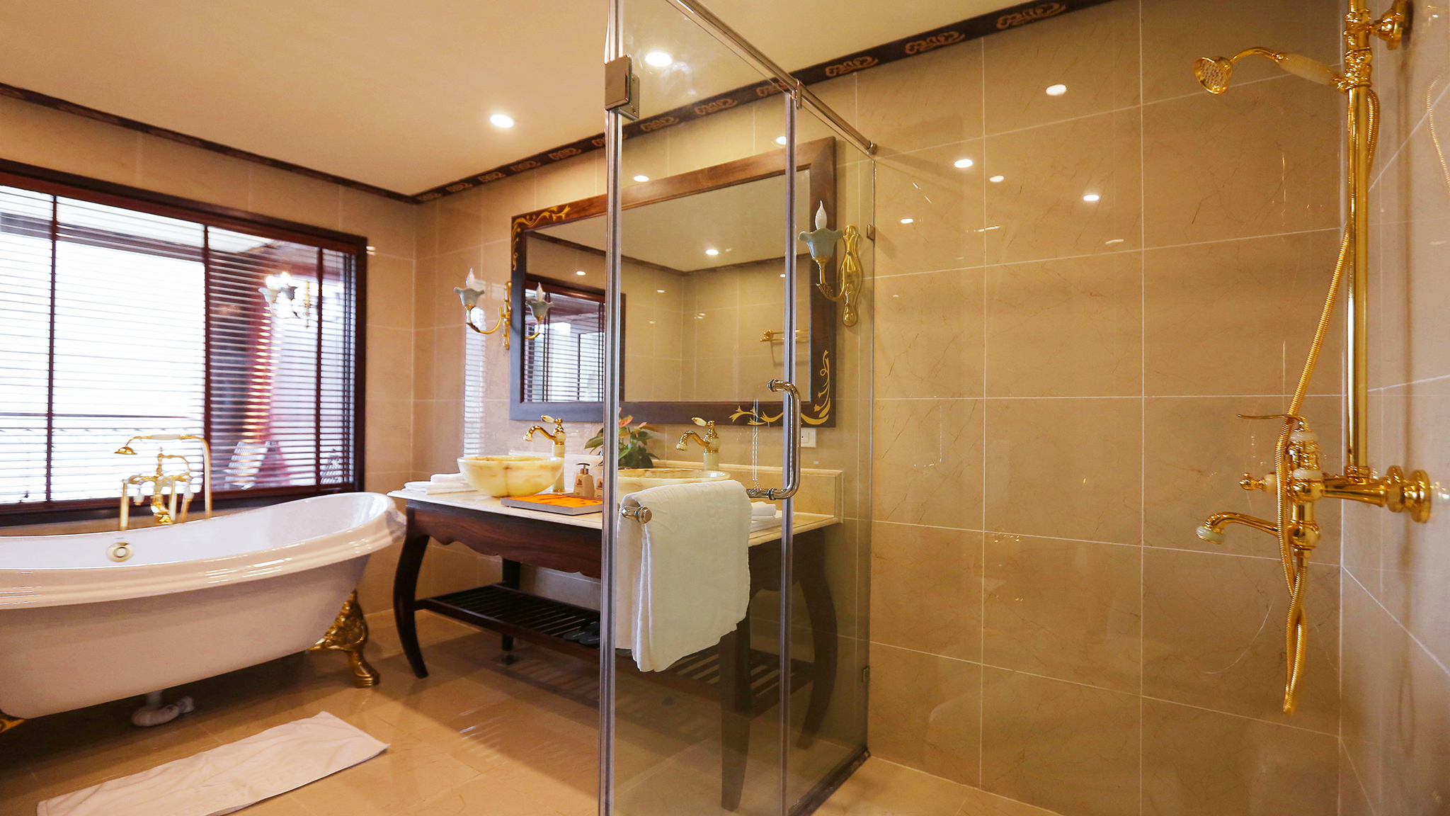 Large bathroom with bathtub