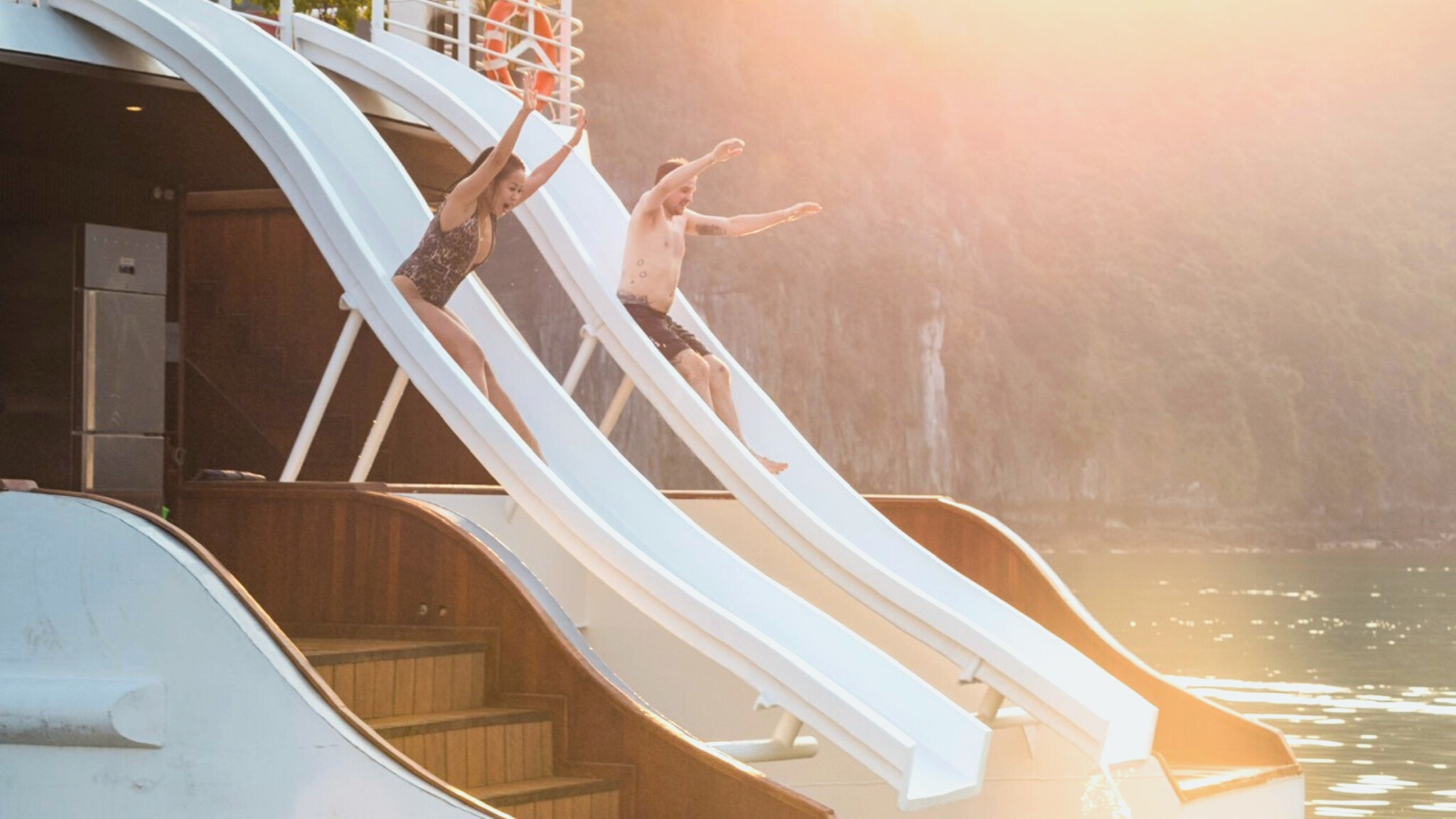 Have A Refreshing Experience With The Slide On The Ship