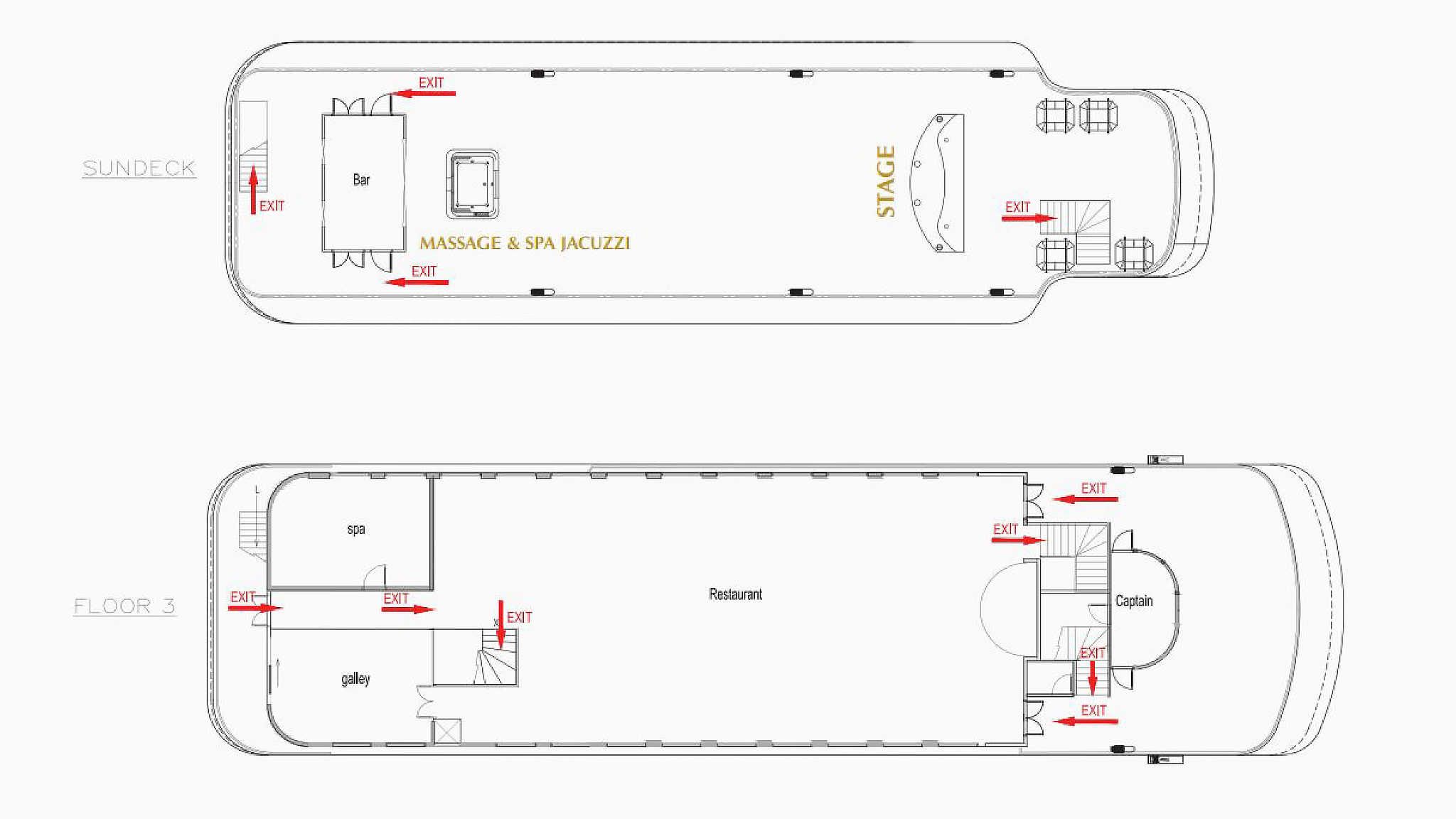 The top deck offers a vast sundeck with an open layout and an outdoor bar, providing a stunning 360-degree view of Halong Bay's breathtaking scenery.
