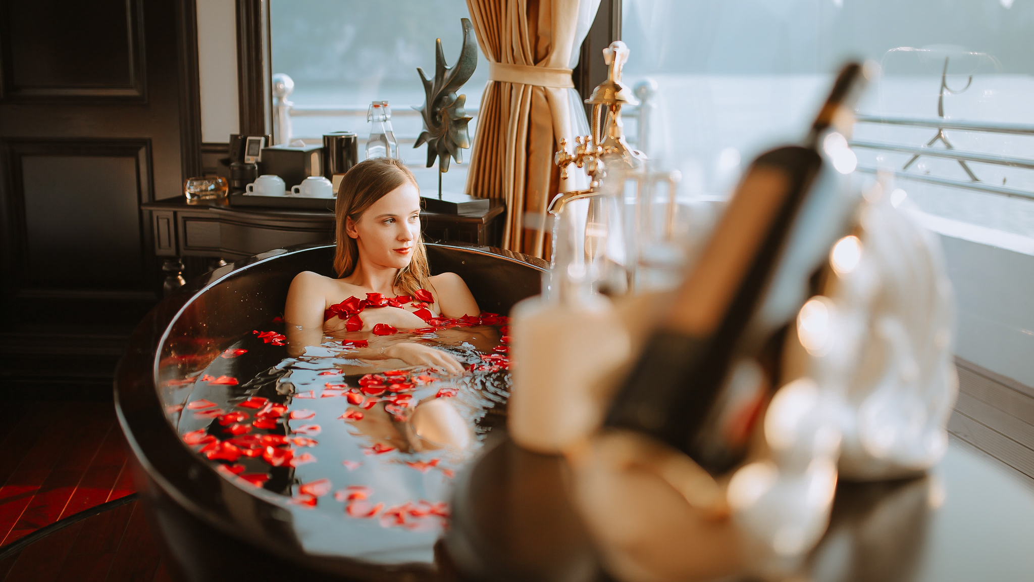 Relax In Wooden Bathtub