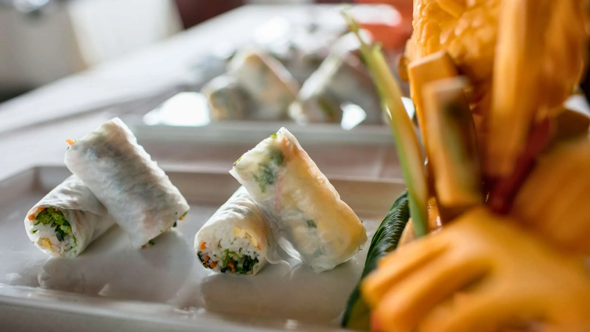 Making Spring Rolls in cooking class