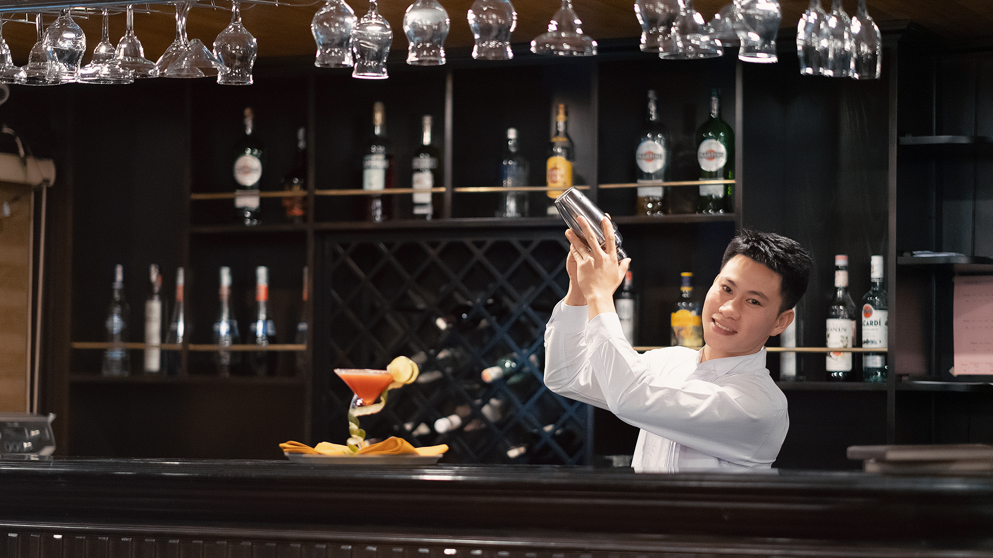 Diverse types of beverages are available at the bar