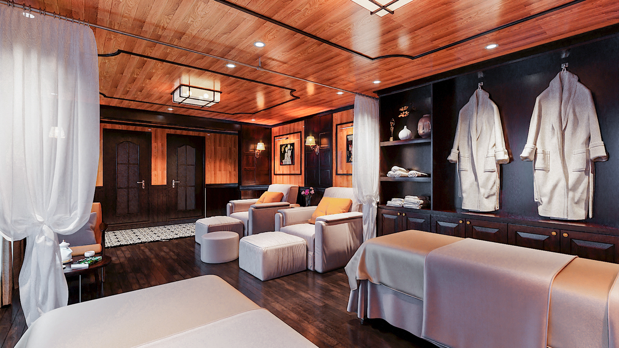 Peaceful ambiance in the well-equipped spa room