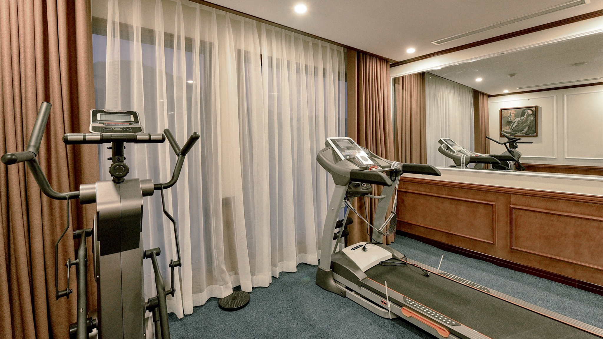 The fitness room on the upper deck is a wonderful spot to exercise