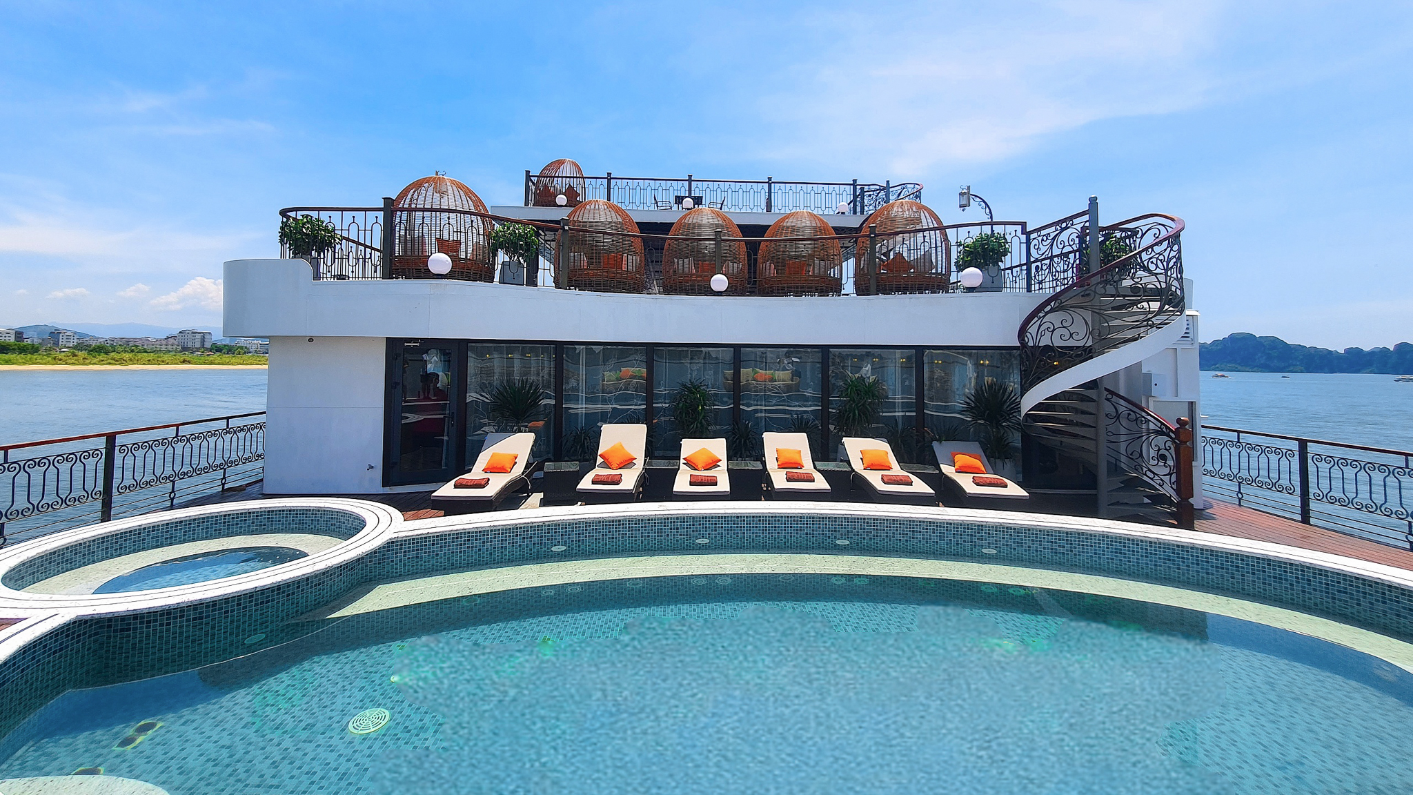 The sparkling swimming pool in the morning
