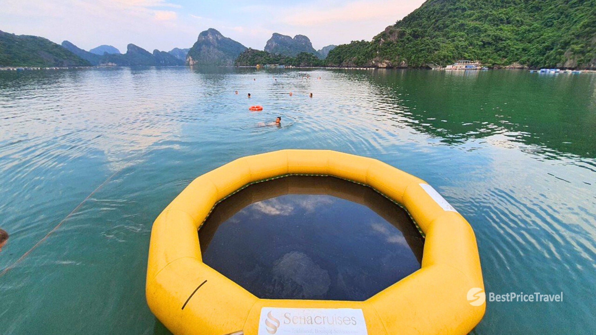 Guests can have fun on the float provided by the cruise or swim in the cool sea