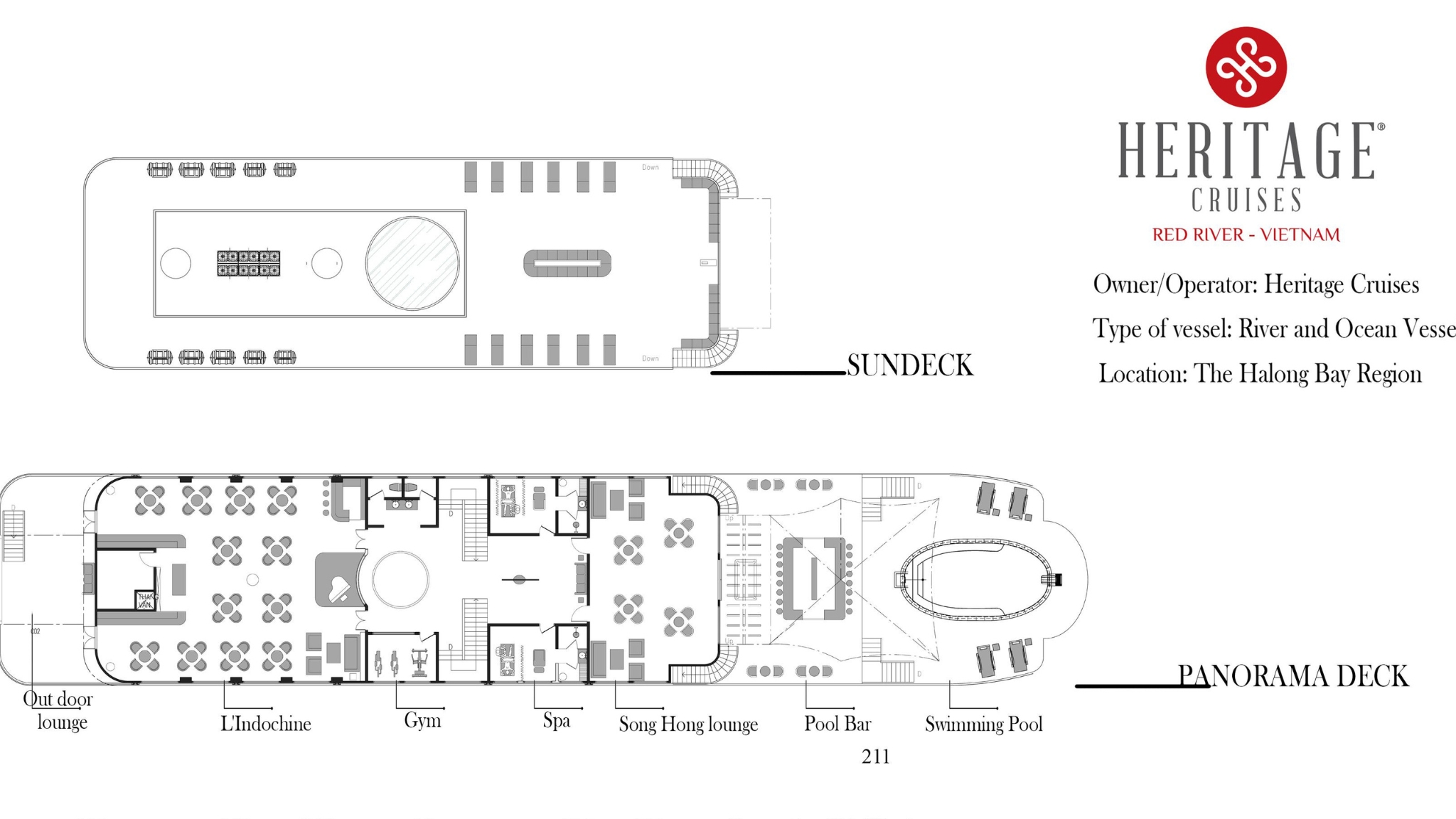 The sundeck has an area with many sunloungers for guests to relax or sunbathe, a perfect spot for a wonderful panoramic view.