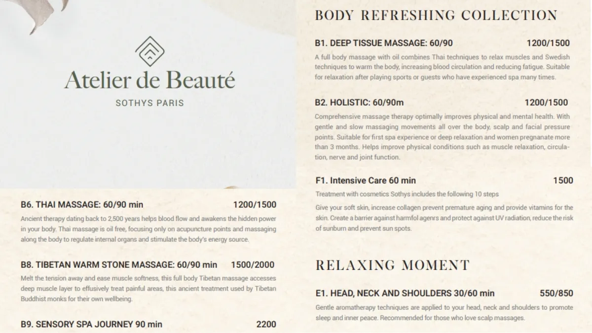 Spa Menu