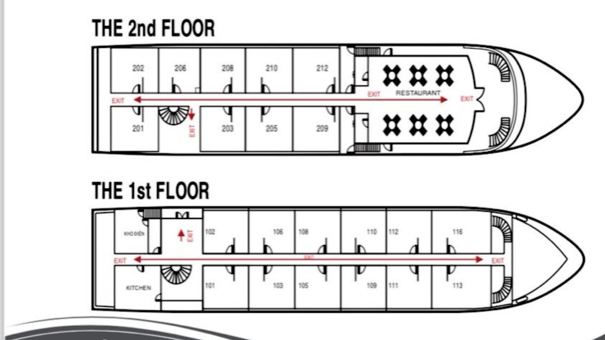 The 2nd deck offers a dining room & bar, 06 Elegant Suites, 01 Family Connecting Suite, and 02 Terrace Suites at the rear - the only cabins with a large private sun terrace.